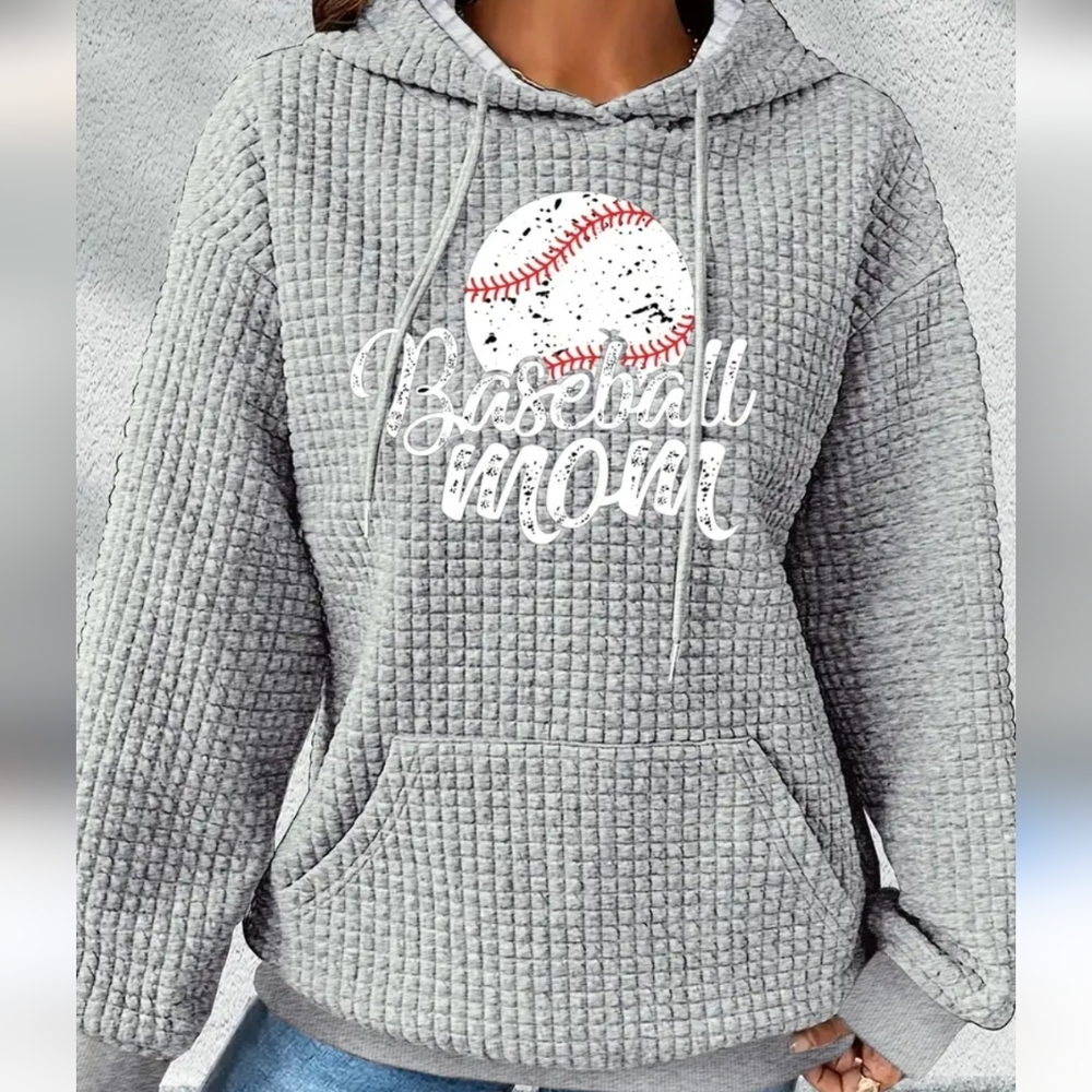 Baseball Mom Gray Waffle-Knit Hoodie